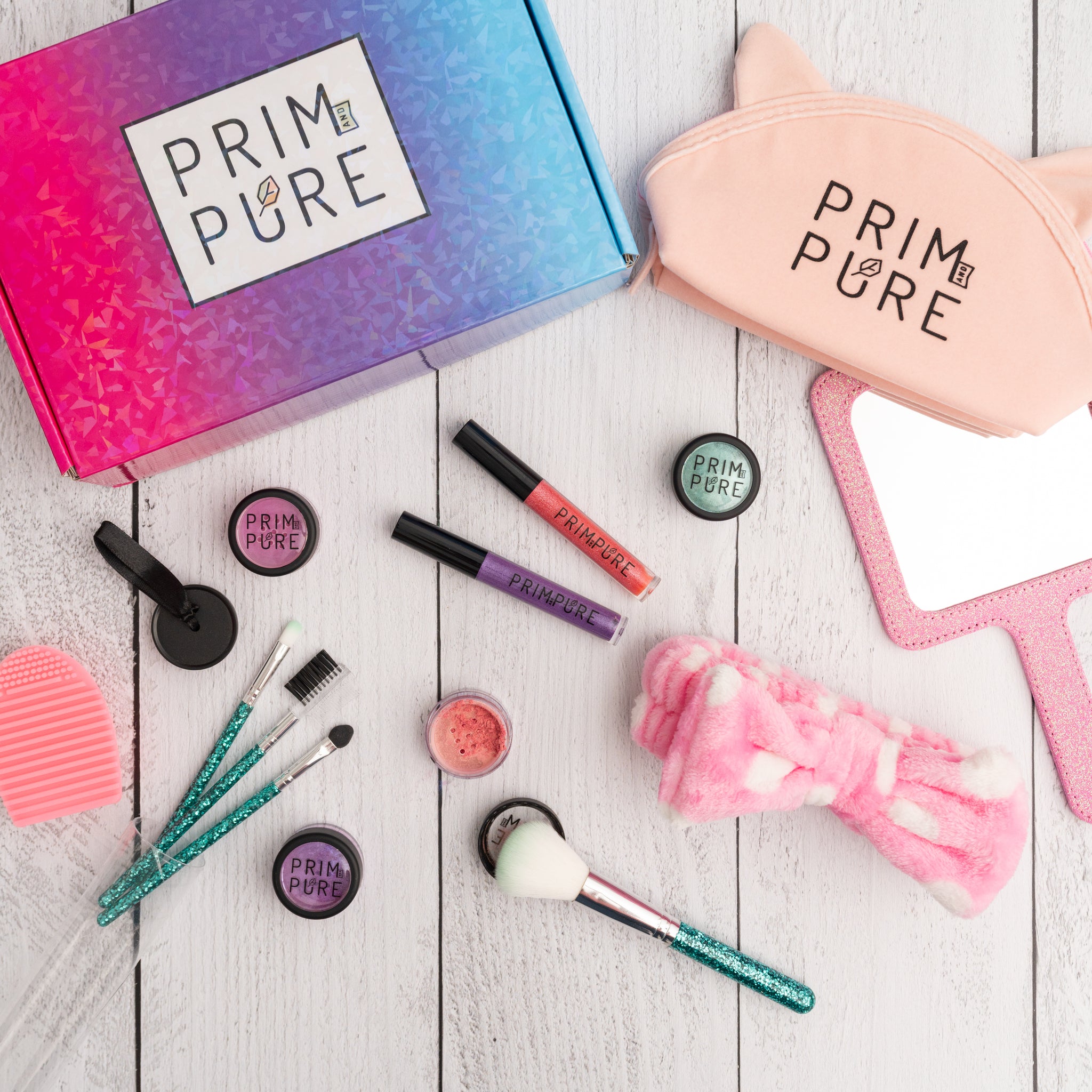Prim and Pure Mineral Gift Set with Unicorn Mirror Perfect for Play Dates & Birthday Parties Kids Eyeshadow Makeup - Mineral Blush Organic & Natural